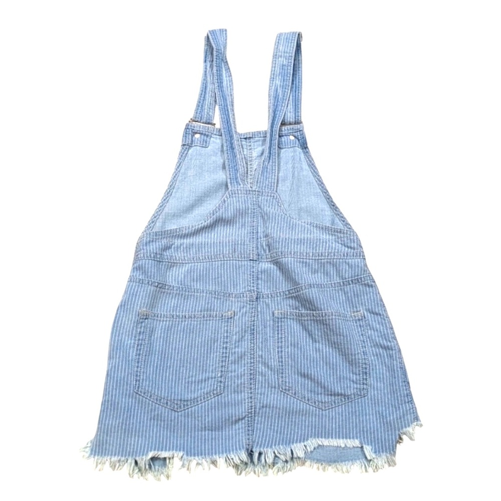 Free People Denim Stripe Fray Hem Mini Skirt Jumper Distressed Overalls- 24/ 0 - Picture 10 of 16